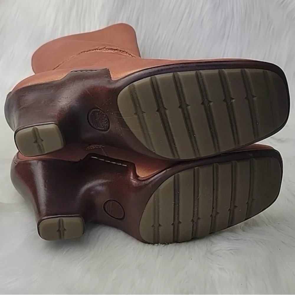 Vintage TIMBERLAND Square Toe Boots 8.5 in Metallic Rose Gold Size 8.5